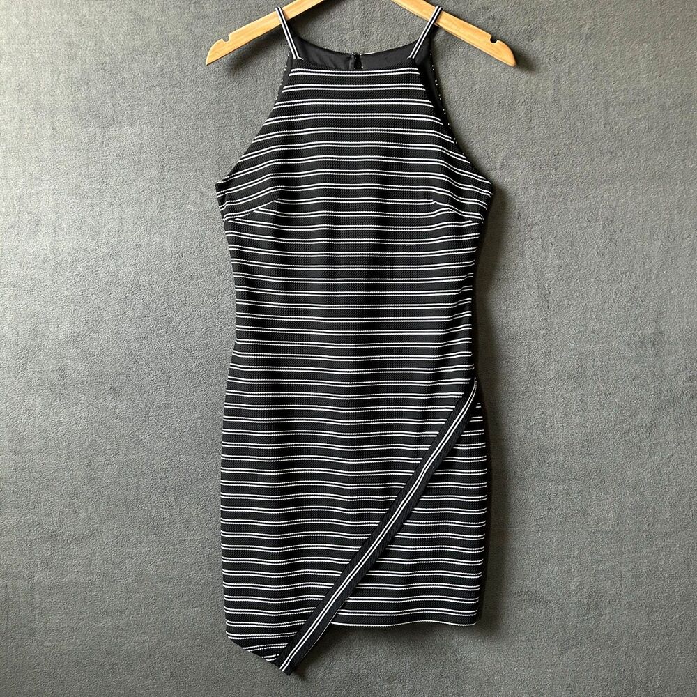 Fortune + Ivy Sleeveless Dress Women's Medium Black White Asymmetrical Stripe